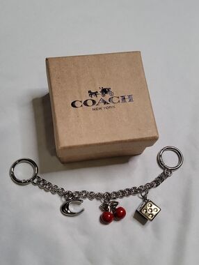 Coach Silver-Tone Bag Charm with Red Cherry and Dice